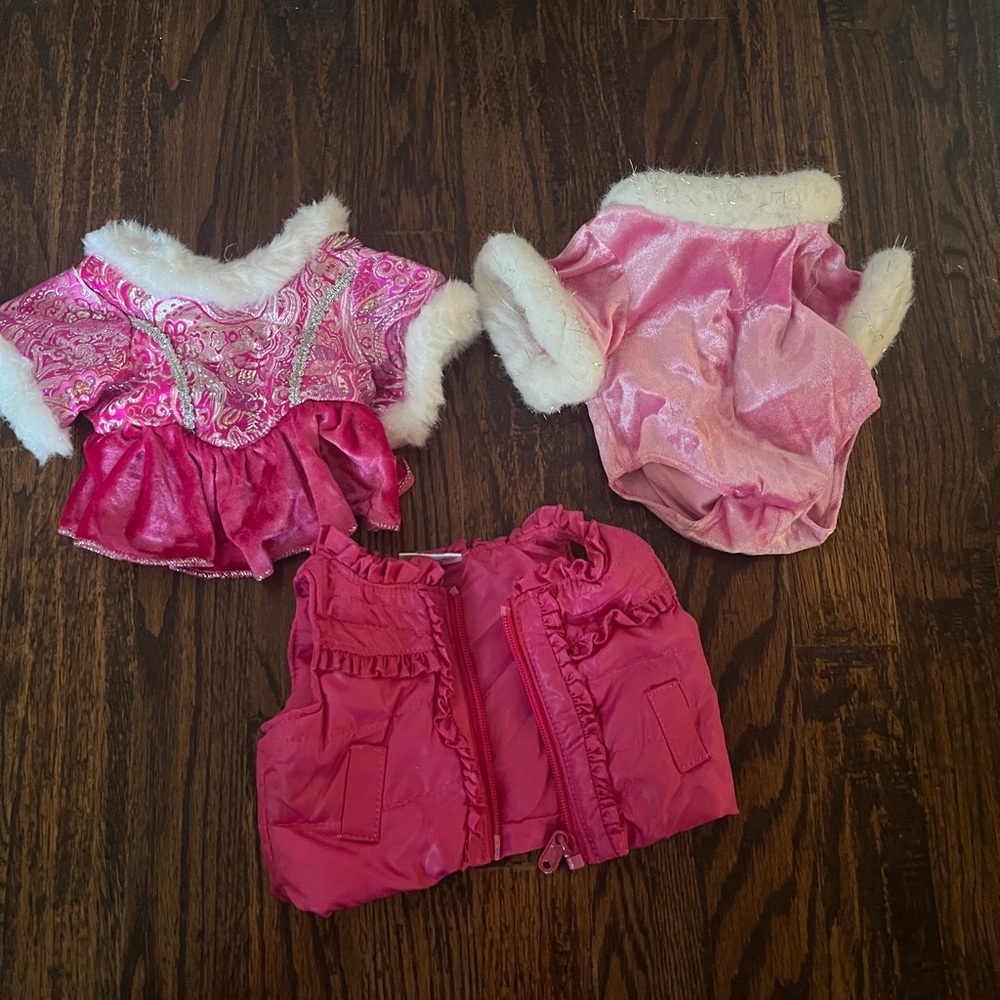 Vintage Build A Bear Clothes- pink vest, winter onesie and winter jacket